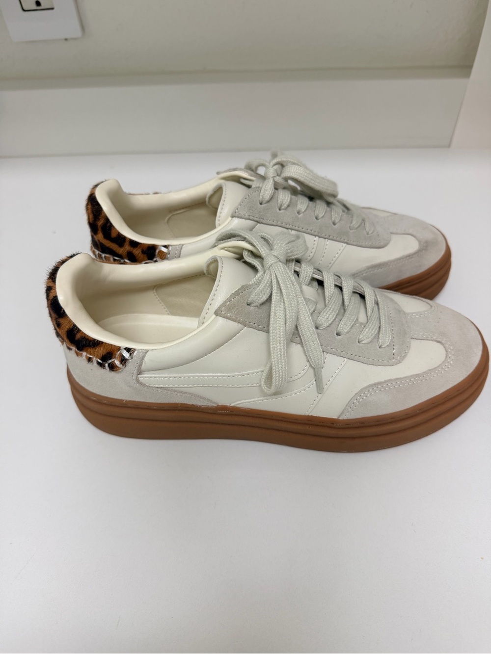 Steve Madden Cream & Brown Leopard Accent Platform Sneakers